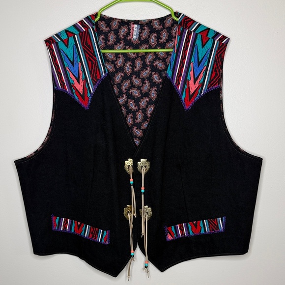 Source Unknown Jackets & Blazers - Unique Vintage-Inspired Black Vest Southwest/Aztec Inspired